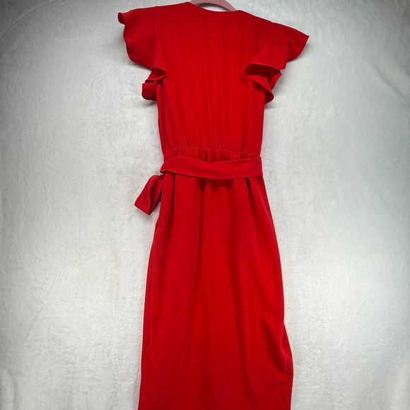 Amanda Uprichard Maxi Dress Ruffle Sleeve Wrap Red Dress Party Cocktail Size P - Picture 8 of 10